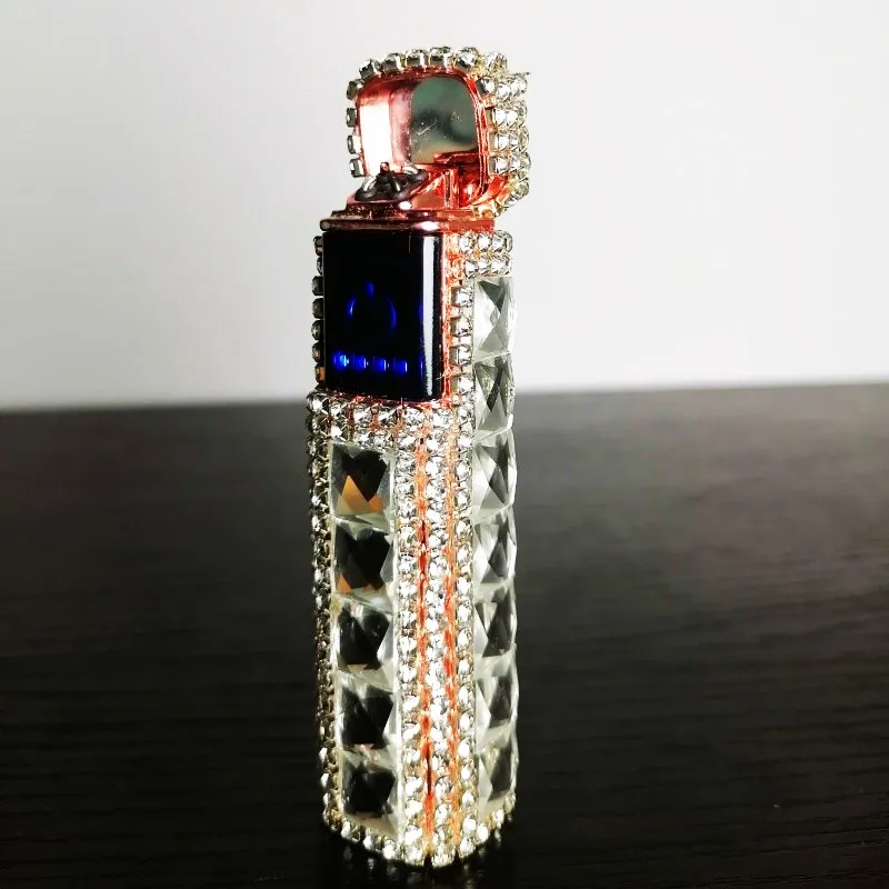 Rhinestone Touch Screen Lighter With Diamond Usb Charging Mute Cigarette Lighter Personality Ladies Windproof Gadget