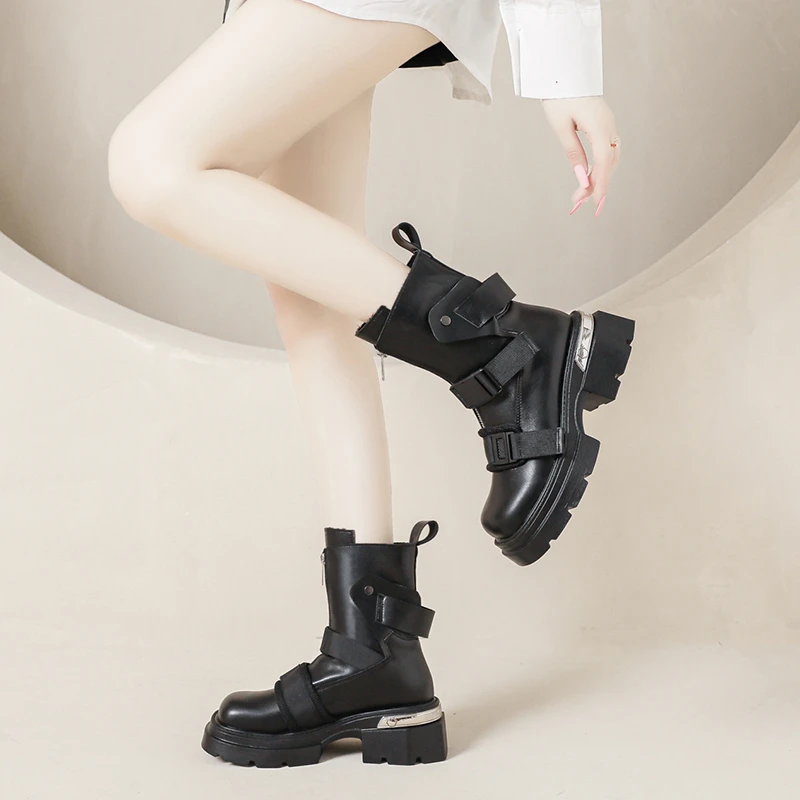 Chunky Platform Designer Ankle Boots â€?Trendy Belt Buckle Accent - true deals club