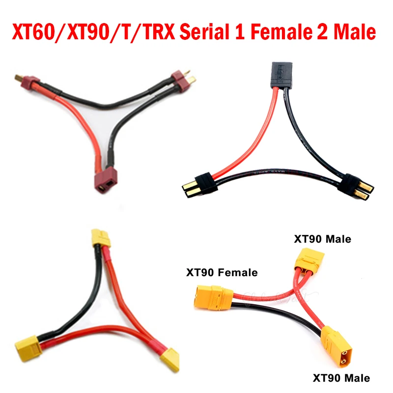 

XT60 T TRX Serial Parallel Battery Connector Male/Female Cable Dual Extension Y Splitter12AWG Silicone Wire for RC Lipo Motor