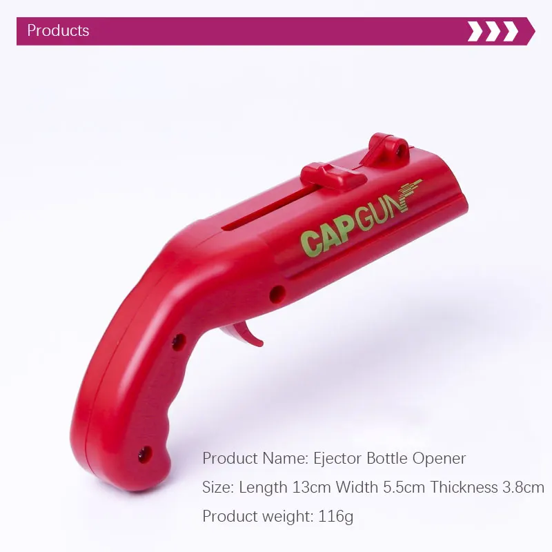 Description Picture 4 of itemCreative Portable Beer Opener Cap Gun Flying Cap Launcher Bottle Bar Home Tool Drink Opening Gun Shaped Bottle Lid Shooter