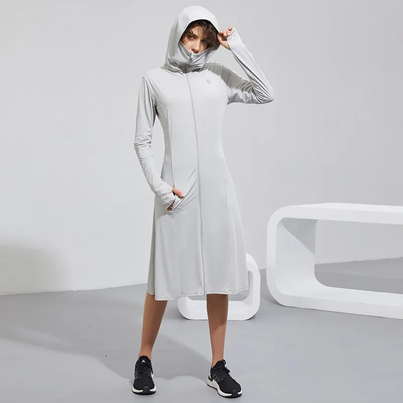 

Womens Anti-Uv Summer Jacket Thin Breathable Sun Protection Clothing Cycling Hooded Beach Fashion Outdoor Zipper Long Coats
