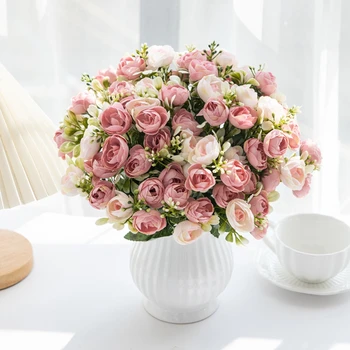 15 teste di rosa di seta piccolo germoglio di tè festival ghirlanda decorazione di nozze casa composizione floreale scatola di album fai da te fiori artificiali 1