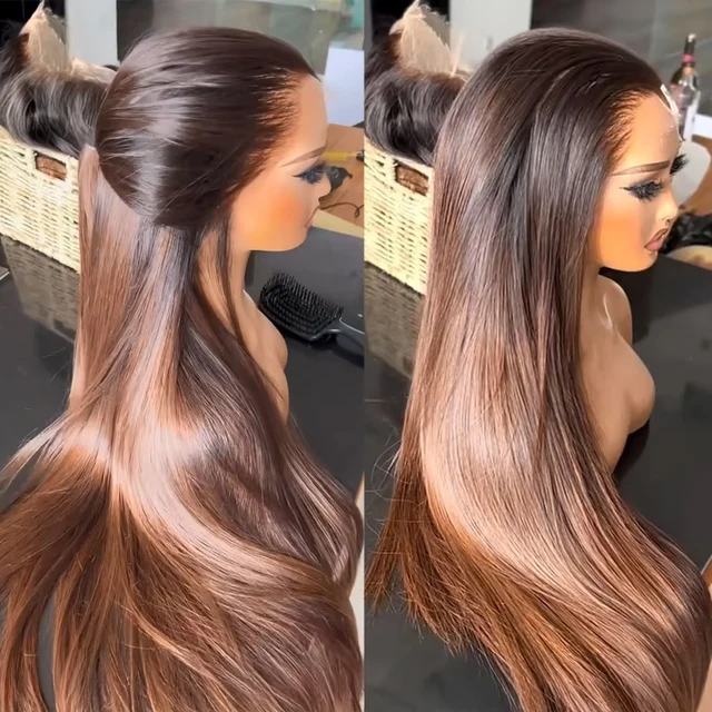 13x4 HD Ombre coloré brésilien droit dentelle devant cheveux humains Perruques souligner Perruques sans colle femmes naturelle 1
