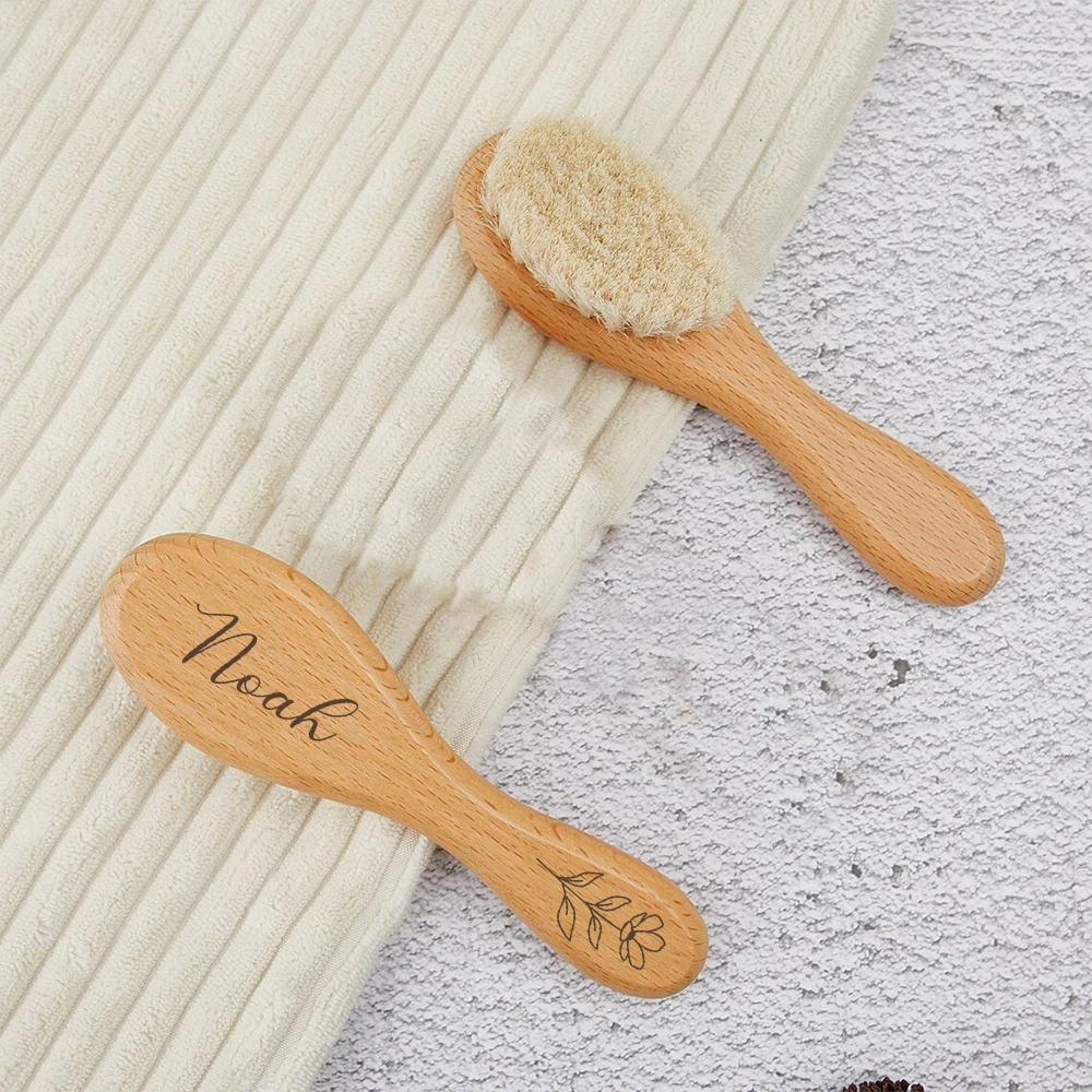 Personalised Wooden Baby Hairbrush Custom Brush Gift Baby Brush Comb New Mom Baby Girl Hairbrush Wood