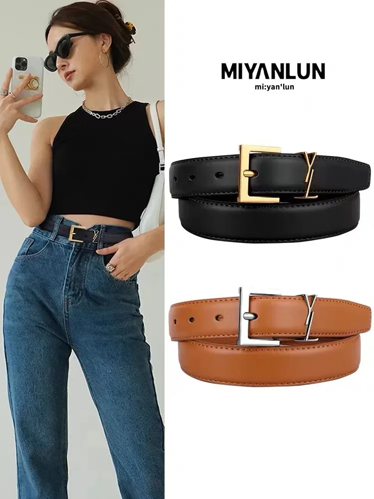 

New Women's Belt Needle Buckle Designer Black Luxury Belt Cowhide Versatile Simple Jeans Suit Casual Pants Decorative Belt