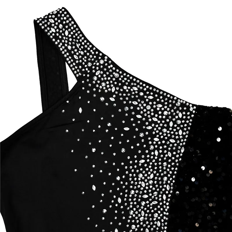 RLMABABY Sexy One Shoulder Backless Diamond Sequin Long Bodycon Dress Women Club Party High Split Sleeveless Elegant Slim Dress