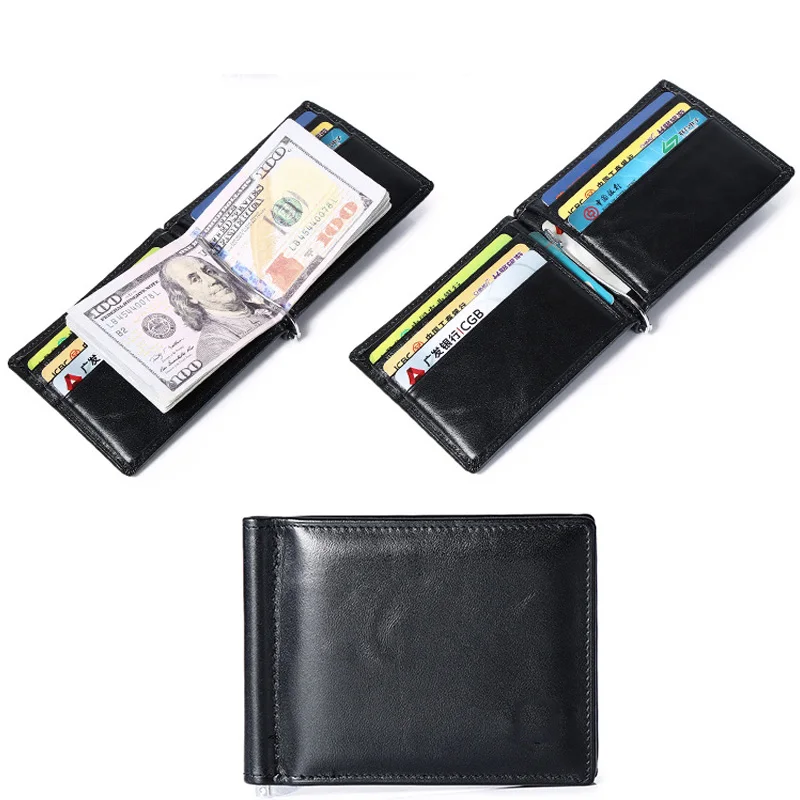 Genuine Leather Mens Wallet with Money Clip with Coin Pocket Billfold Cash Clip Leather Mens Money Clip Wallet 5