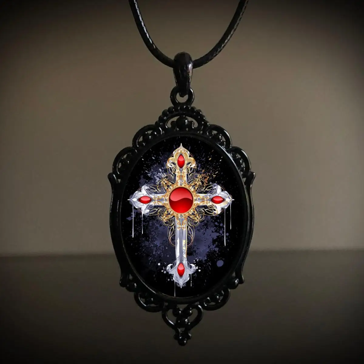 Fashion Vintage Gothic Accessorie Witch Pagan Cross Crow Fox Glass Pendant Necklace Jewelry Gift