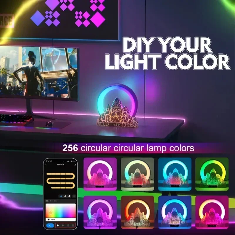 

Bluetooth Wireless Speaker RGB Flame Mountain Atmosphere Light 15W Wireless Charging with Clock Alarm Audio Function for Xiaomi