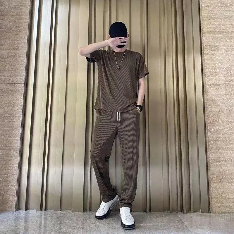 남성 티셔츠 바지 세트, 일반 나일론 여름 의류, 투피스, 한국 스타일, 2024 Young La, 저렴한 티 Xl