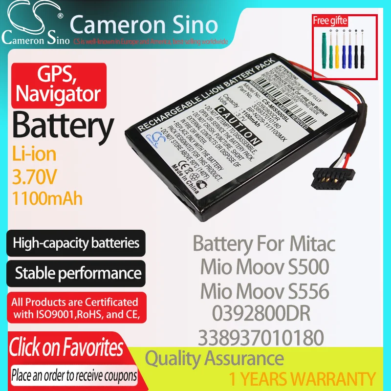 Batteria Cameronsino Per Mitac Mio Moov S500 Mio Moov S556 Per Mitac 0392800Dr 338937010180 Gps, Batteria Navigatore 1100Mah 3.70V