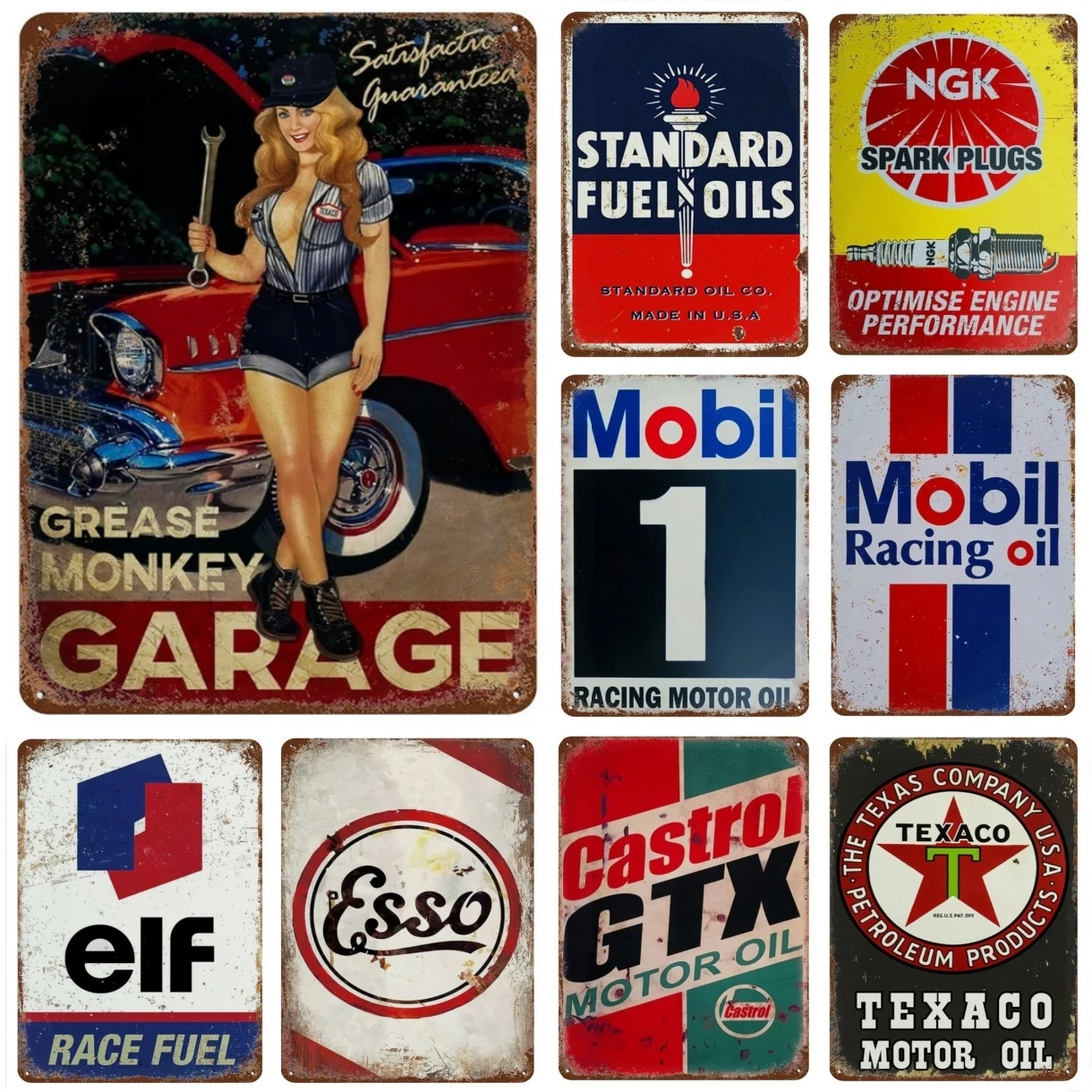 Vintage Motorcycle Oil Gasoline Metal Tin Signs Gulf Esso Agip Man Cave Club Plate Motor Garage Wall Decor Plaque metal wall signs