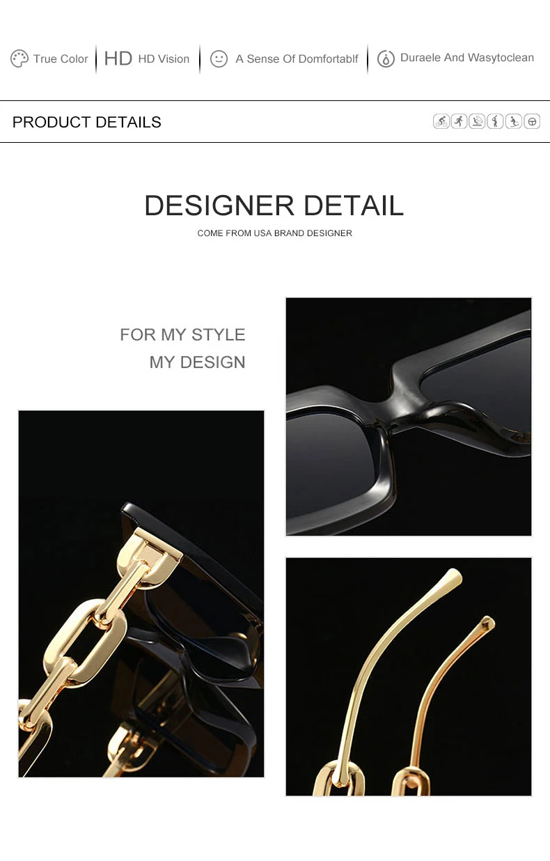 Emosnia Oversized Metal Chain Sunglasses 2022 Fashion Men Women Luxury Eyewear Square Retro Shades UV400 Vintage Sun Glasses round sunglasses women