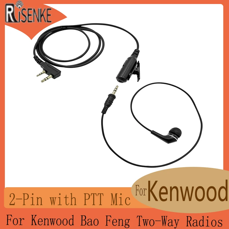 RISENKE Disconnect Headset, 2-Pin in-Ear Walkie Talkie Earpiece with PTT Mic, Compatible with Kenwood BaoFeng Two-Way Radios