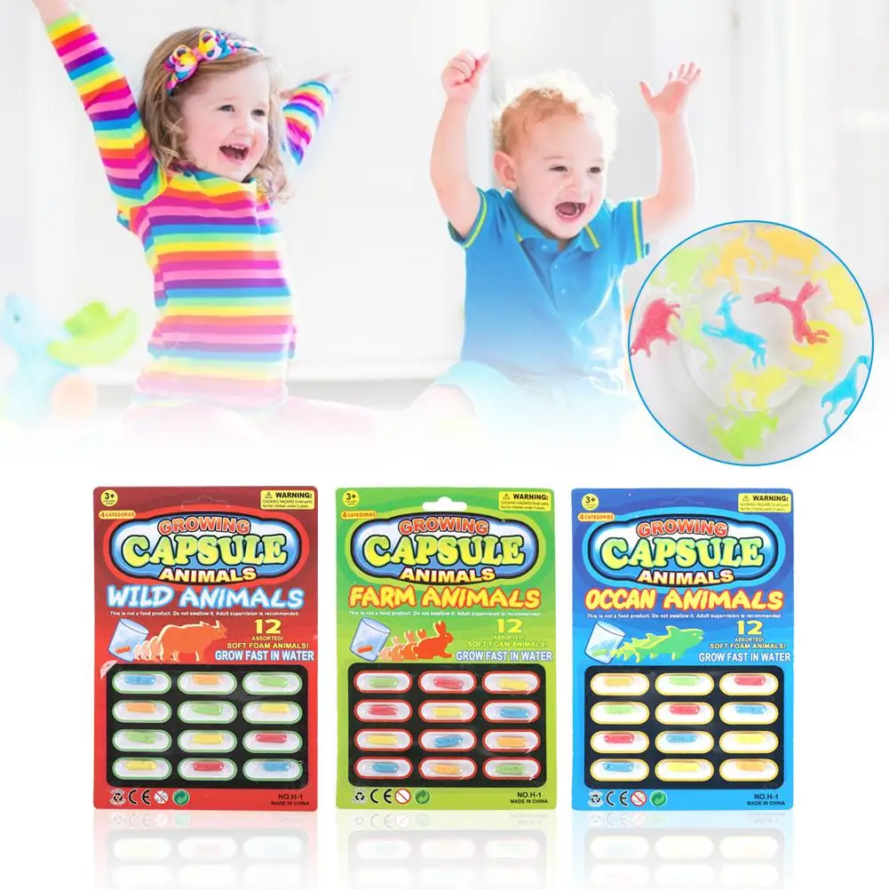 

12pcs Novelty Toy Grow Water Absorption Larger Pill Capsule Various Inflatable Expansion Toy Colorful Puzzle Creative Kids Toys