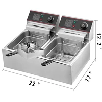 VEVOR Friteuse 12L Electrique Inox, Friteuse Commerciale en Acier Inoxydable, à Double Réservoir 5000W Friteuse avec 2Paniers à Friture avec Poignée en Caoutchouc pour Frire des Aliments Cuisiner 6