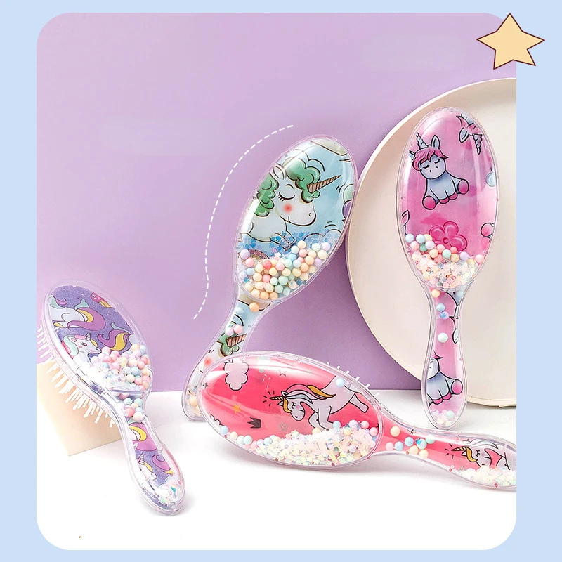 Kids Cartoon Glitter Hair Combs Panda Unicorn Anti-knot Air Cushion Combs Women Hair Tools