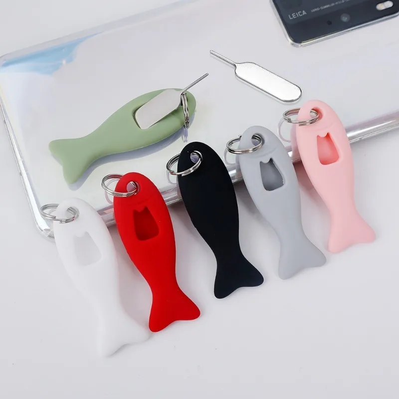 SIM Card Tool For SIM Card Removal Needle Pin Anti-lost Tray Keychain Split Rings Phone SIM Card Storage Silicone Case Ejecter Tool Needles