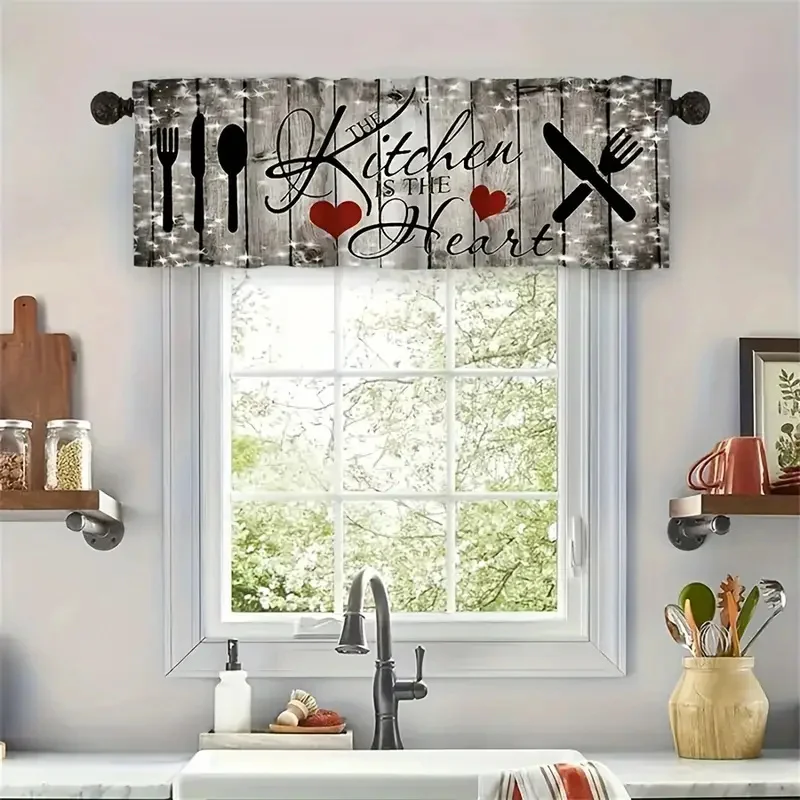Minimalist Kitchen Curtains with Knife & Fork Text Design – Easy Install Window Decor 2