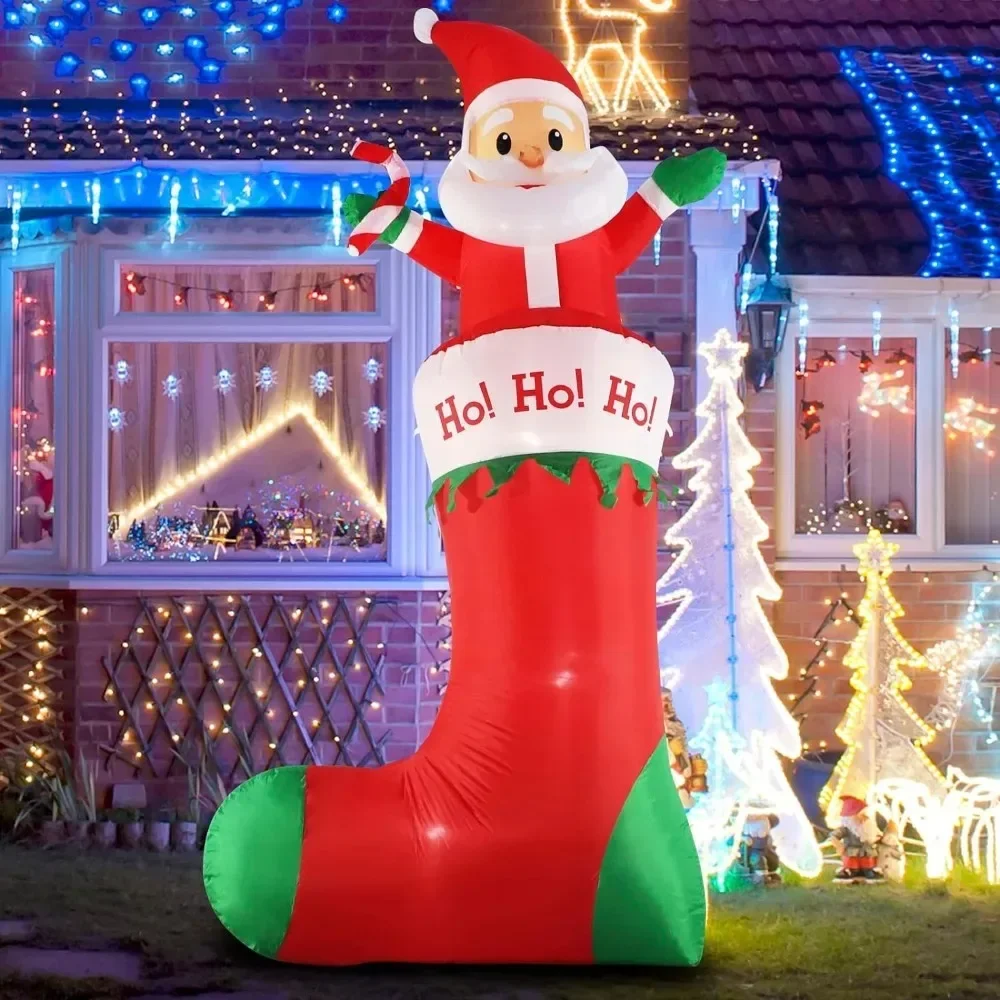 

Christmas Outdoor Inflatable Decoration 10 Foot Patio Santa Claus Holding Candy Cane Built-in LED Light Inflatable Decoration