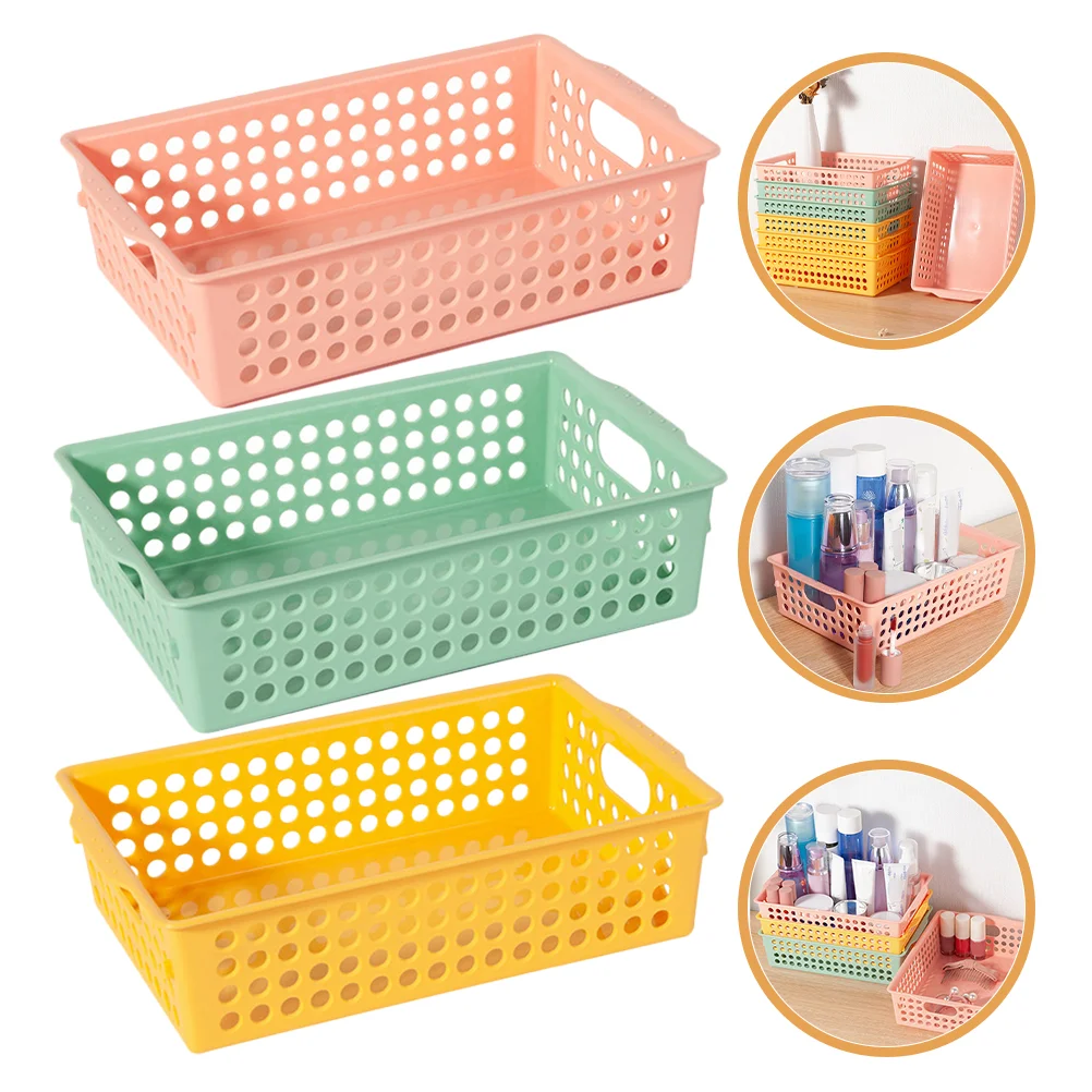 

3pcs Plastic Basket Desktop Sundries Storage Bin Fruit Basket Desktop Organizer with Handle