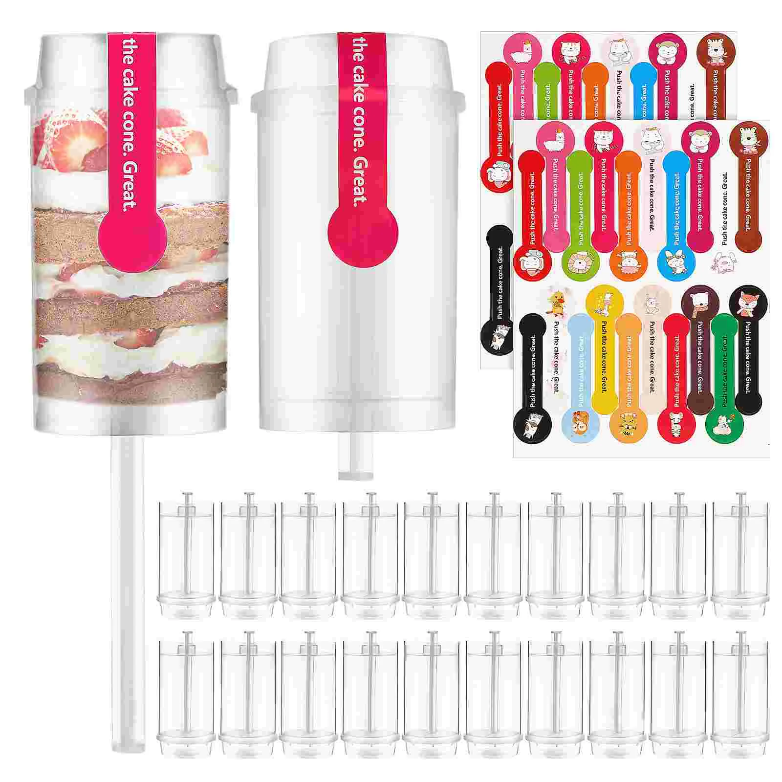 

Clear Plastic Cake Push Pops Shooter Push Up Cake Containers With Stickers Kitchen Cake Tools