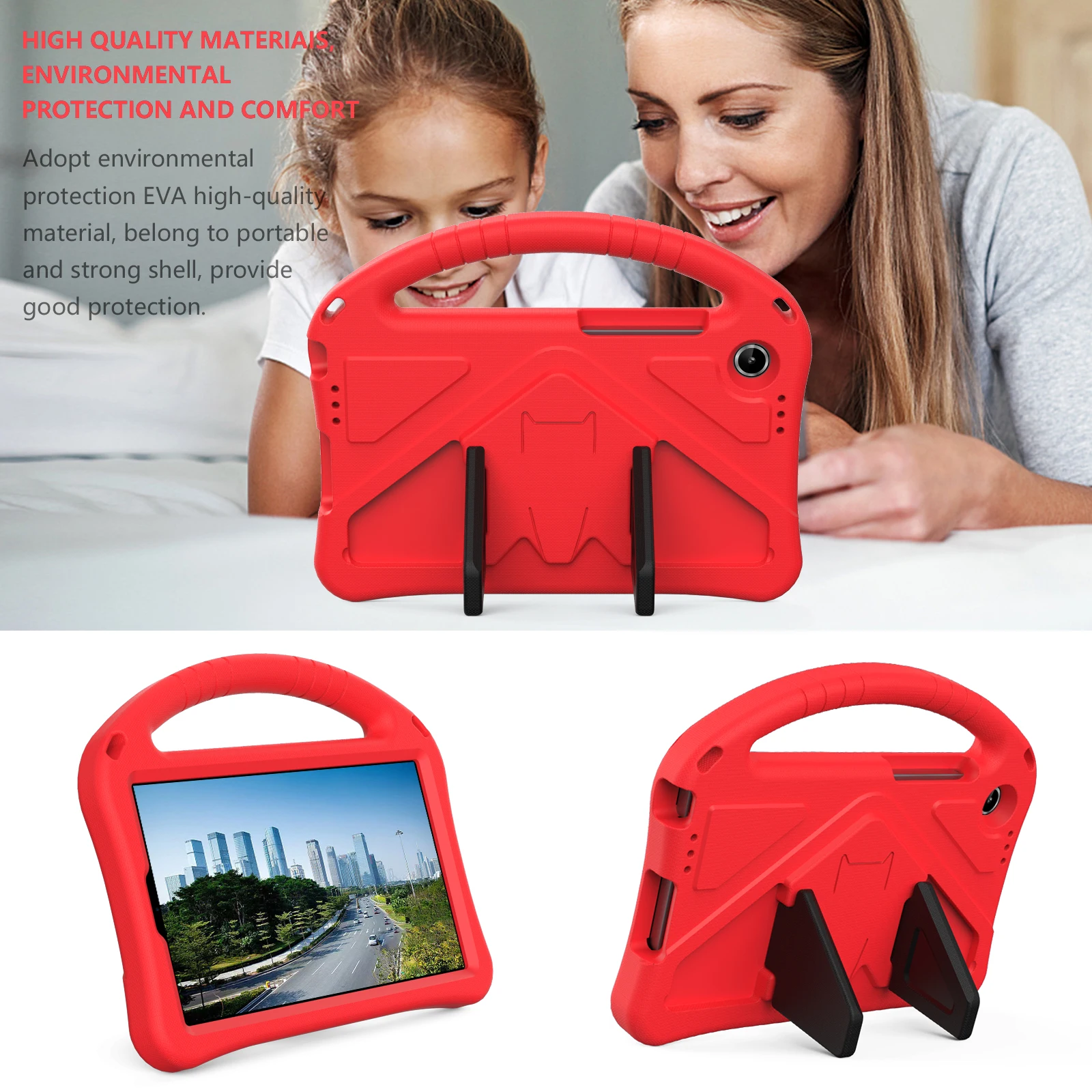 Durable EVA Kids Safe Tablet Case with Handle and Kickstand - Anti-Shock Protection