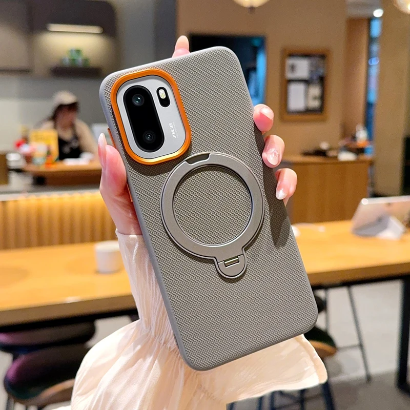 Luxury Magnetic PU Leather Phone Case with Rotatable Ring Stand and Anti-Fall Protection