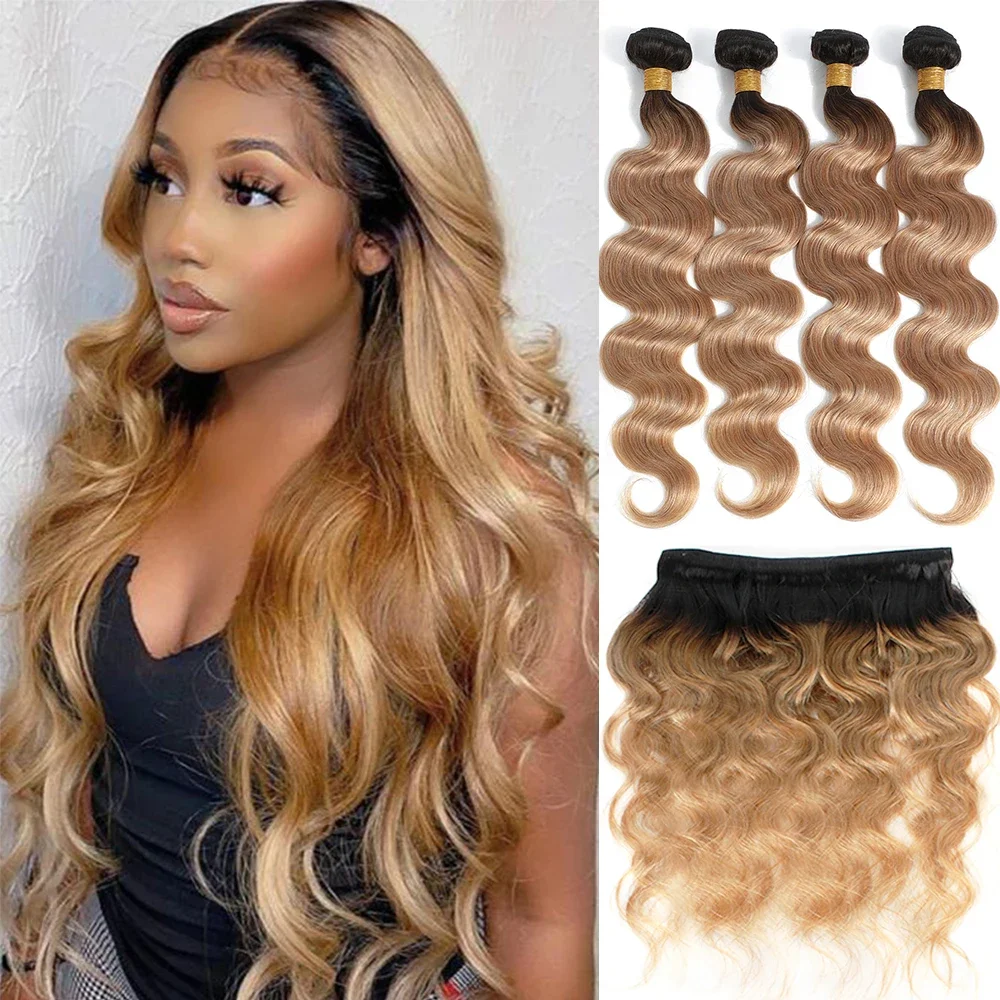 12A Honey Blonde Body Wave Human Hair Bundles Ombre Colored 1 3 4 Brazilian Human Hair Weaving Extensions 100% Remy Bundles Deal 1