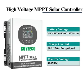 120A 60A High Voltage MPPT Solar Charge Controller 24V/48V/96V/120V/192V Auto Solar Panel Battery Regulator LCD Max PV 480VDC