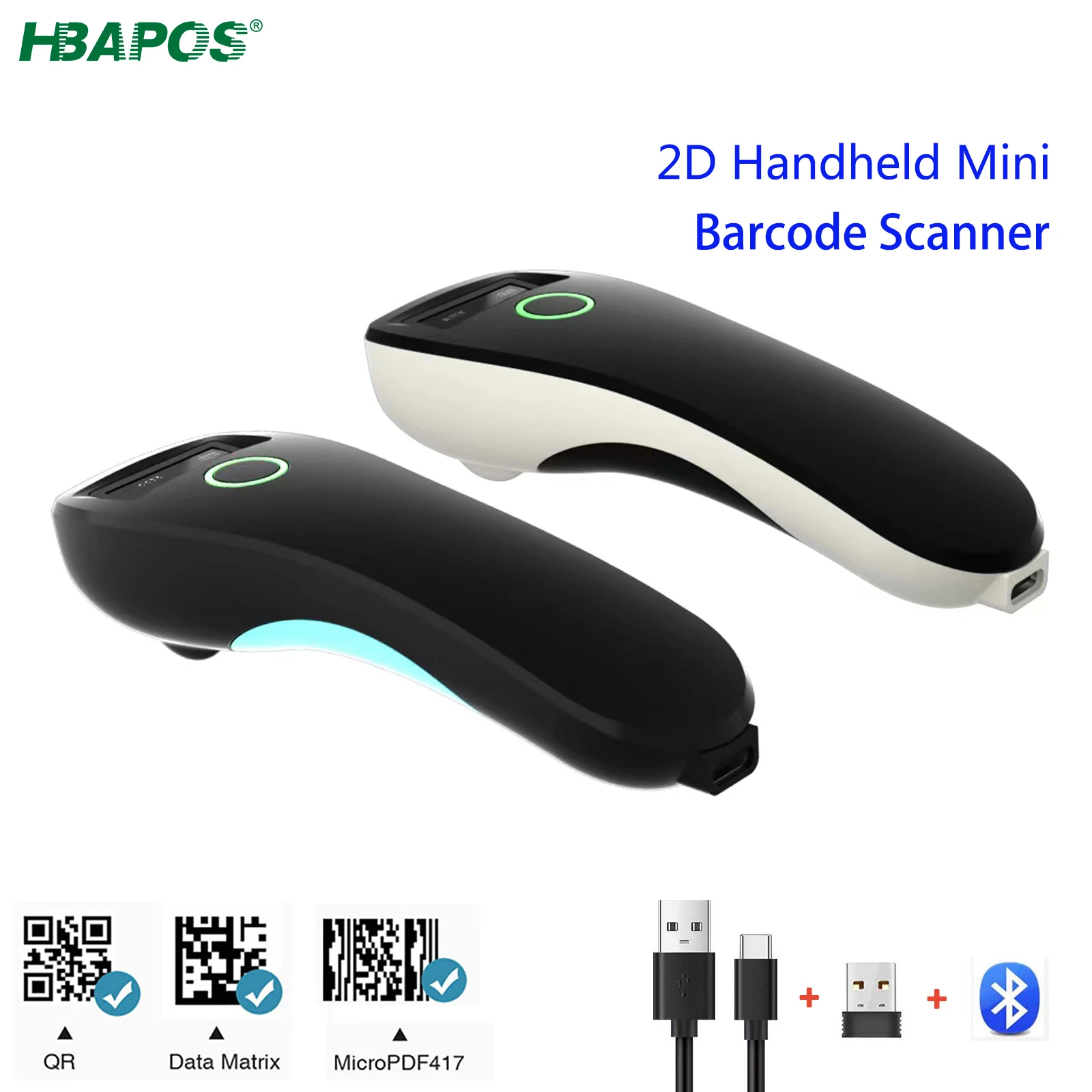 Barcode Scanner HBA-300R Wireless 1D/2D CMOS Scanner USB Bluetooth Mini Pocket QR Reader IOS Android Windows for mobile payment