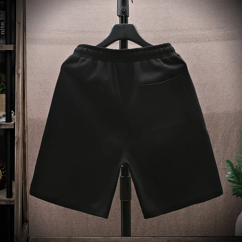 Fashion Elastic Lace Up Spliced Straight Casual Shorts Men's Clothing 2024 Summer Loose High Waist Solid Color Knee Beach Shorts