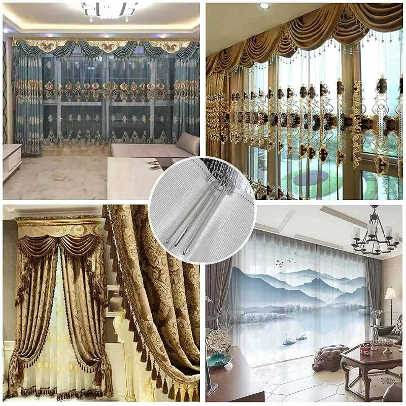 Curtain Pleat Hooks Stainless Steel Hooks 4 Prongs Household Rust-Resistant Pins for Making Pleated Curtains 100/10x