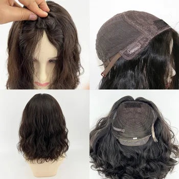 Jewish Wig Silk Base Short Bob 14 inch Loose Wave Virgin Human Hair Kosher Sheitel Thick End Natural Wave Silk Top for Women