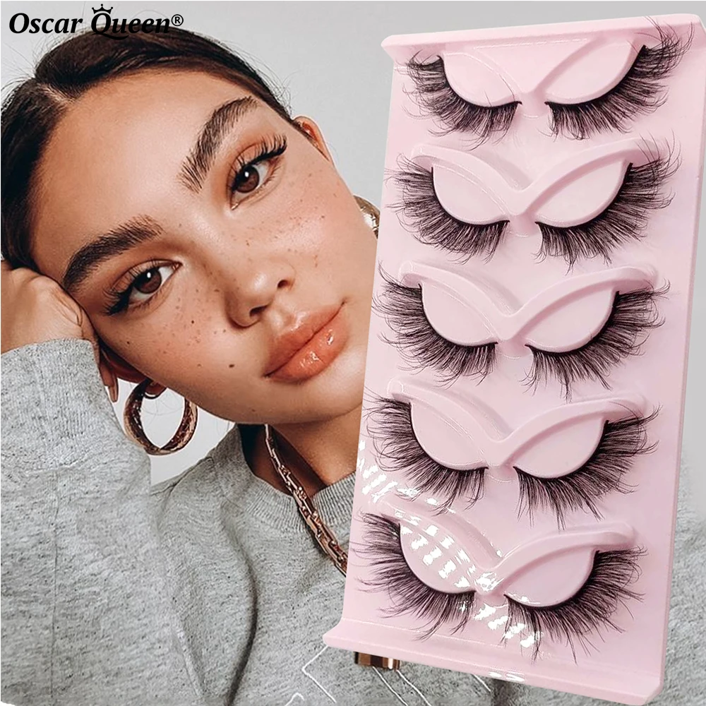 Più Nuovo 5 Paia Super Natural Fluffy Cat Eye Full Strip Ciglia Bulk Winged End Eye Allungato Faux Mink Lashes Extension Makeup