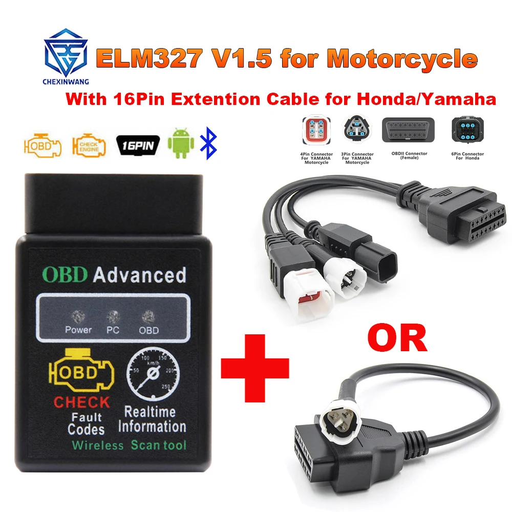 

ELM327 V1.5 for Yamaha for Honda EFI Motorcycle Diagnostic Tool 3+4pin & 6pin to 16PIN OBD2 Cable Fault Diagnosis for Android