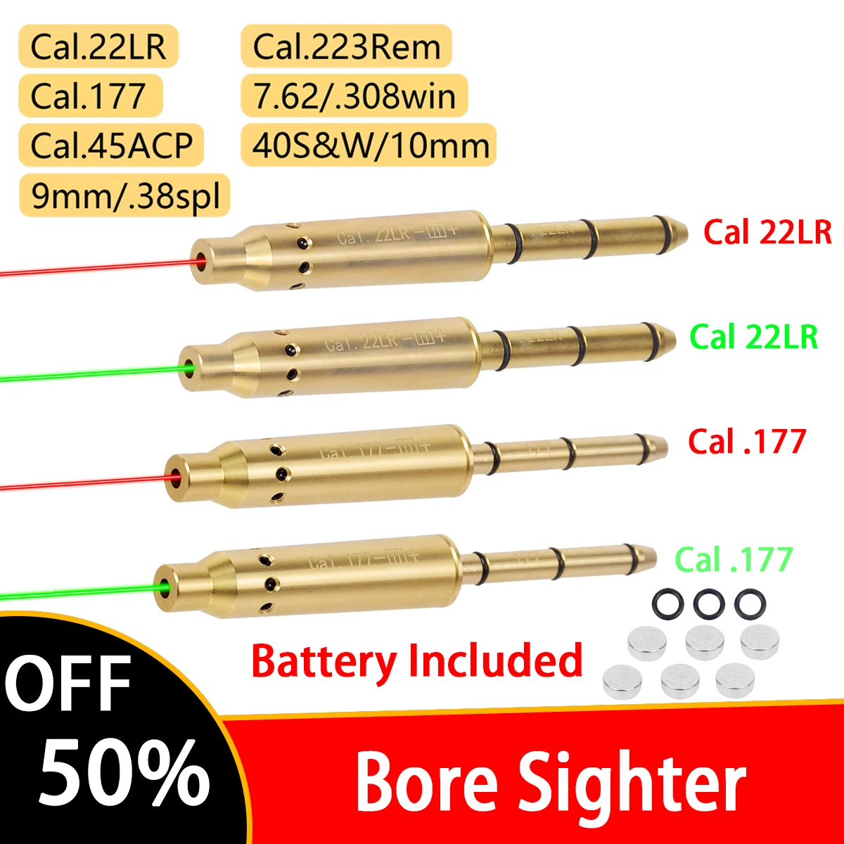 Tactical 22Lr 22 Lr Red Green Laser Bore Sight Kit 9Mm .38Spl .177 .223Rem 10Mm 40S & W.