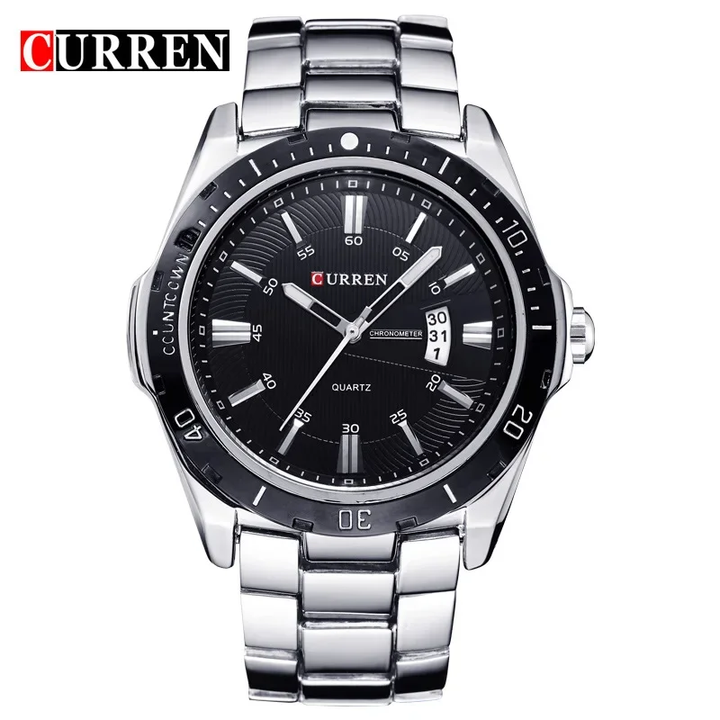 CURREN 8110 Men's Watch Fashion Calendar Watch Men's Steel Belt Waterproof Quartz