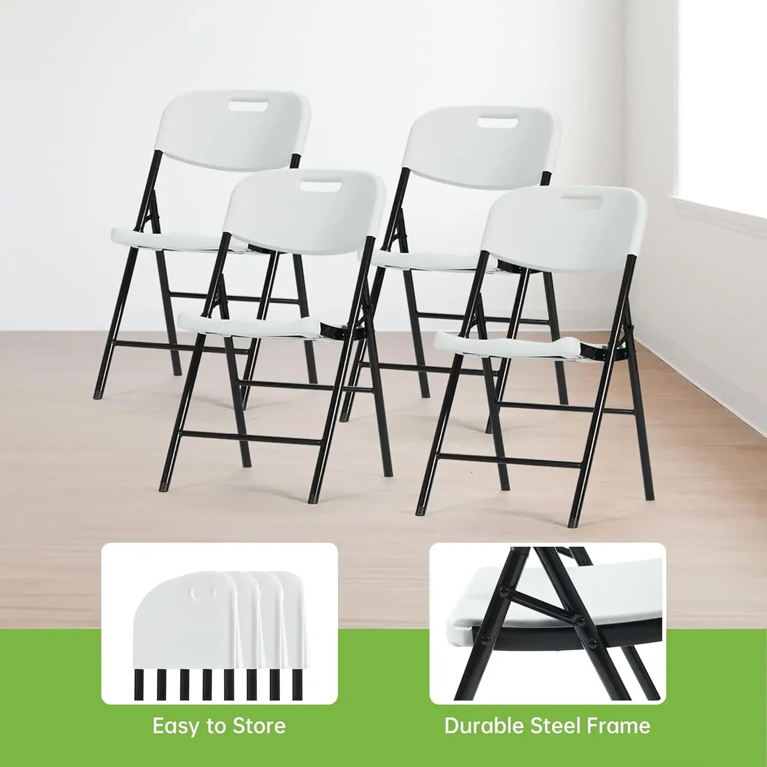 Comfortable Wedding Backyard Steel Dining Portable Activity Plastic Folding Chair, 8 Pack White
