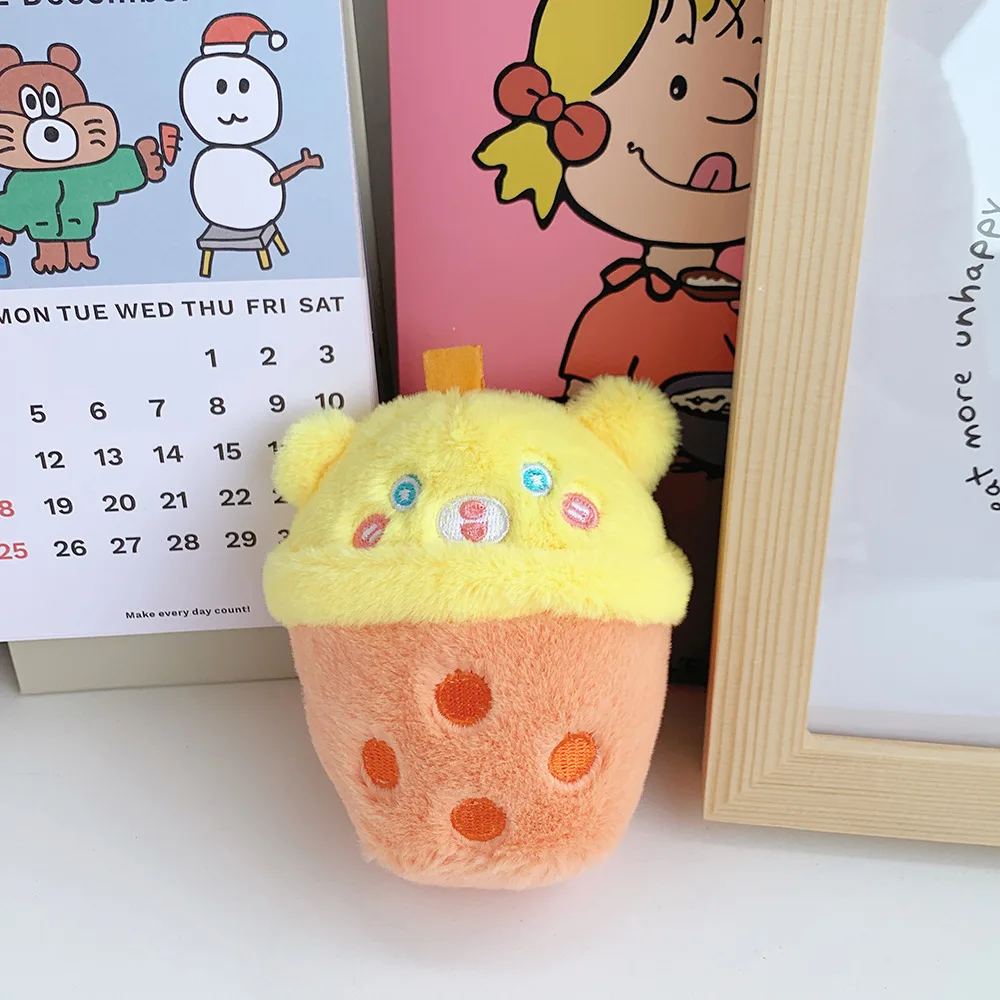 Wholesale 40pcs/lot 10cm cartoon animal Dog Rabbit Plush keyring Toys cute Milk Tea Cup Stuffed Pendants keychain Gifts 3