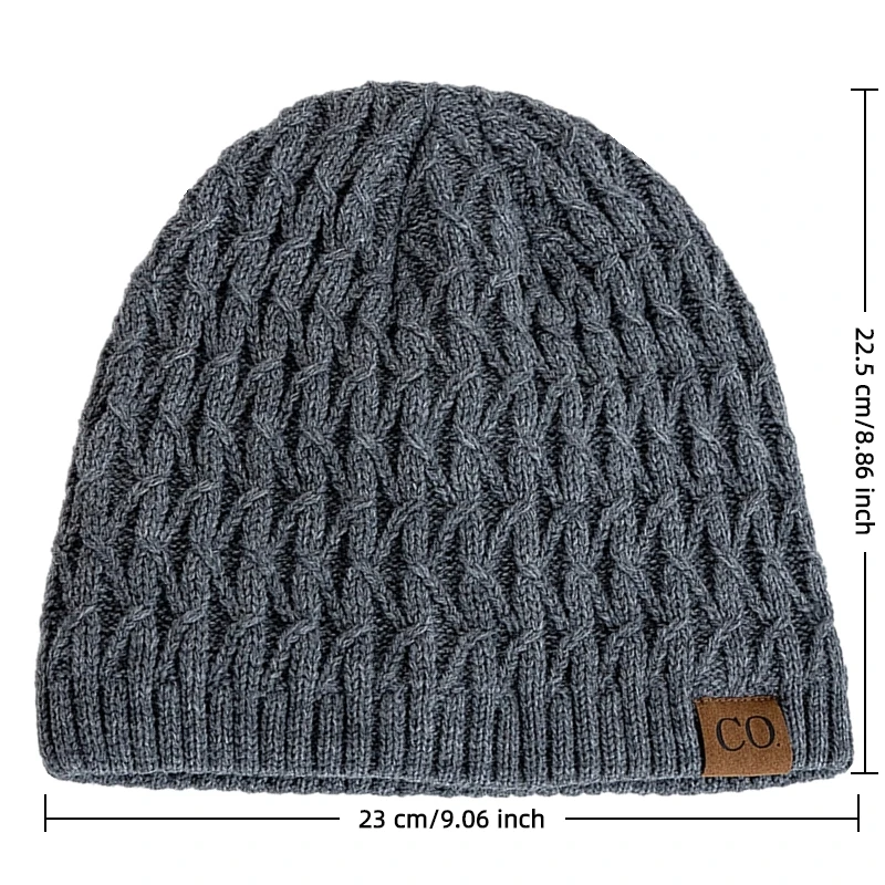 Hot Sale Unisex Winter Hats Plush Fur Lined Men Women Warm Beanie Cap Casual Calssic CO Label Winter Ski Knitted Hats