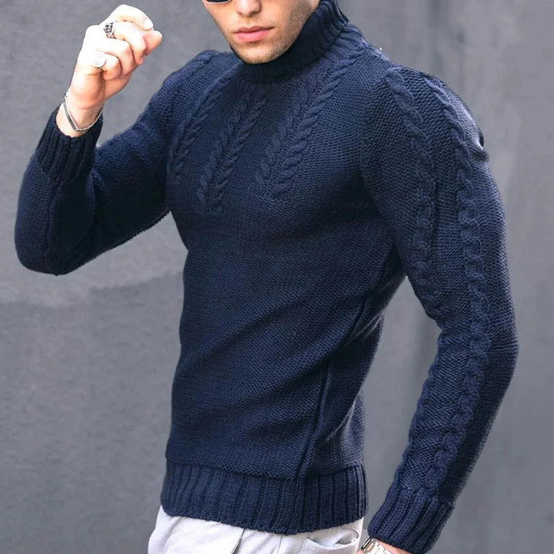 Winter Thick Warm Sweater Men Casual Long Sleeve Turtleneck Slim Knitted Jumper Tops Fall Mens Clothes Vintage Knitting Sweaters