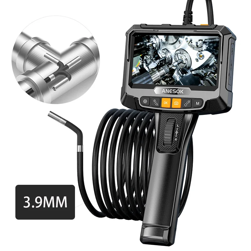 360 ° 회전 듀얼 렌즈 내시경, 3.9mm 5 인치 IPS 내시경 검사 카메라, 자동차 기계 산업용 내시경