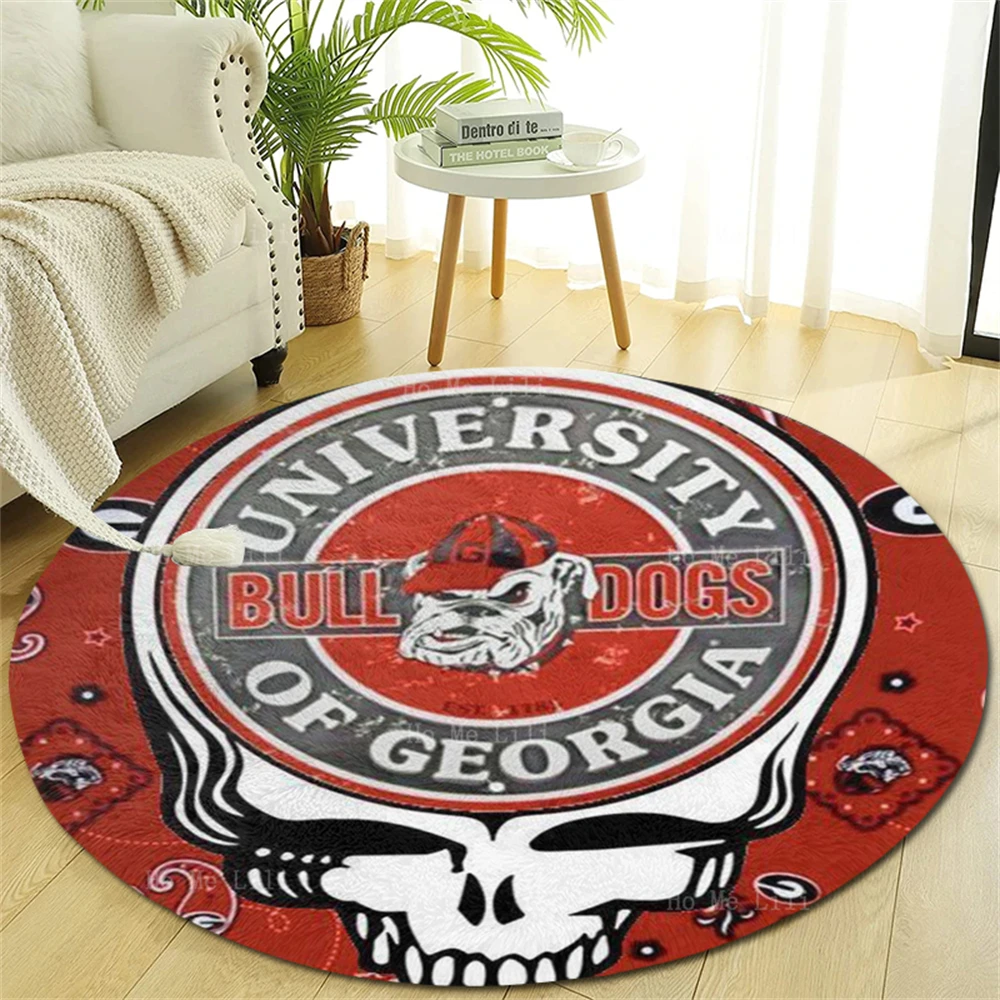 American Flag God Will Judge Our Fathers Vintage Red Skeleton Fireman Icon Badge Skull Bulldogs Round Carpet