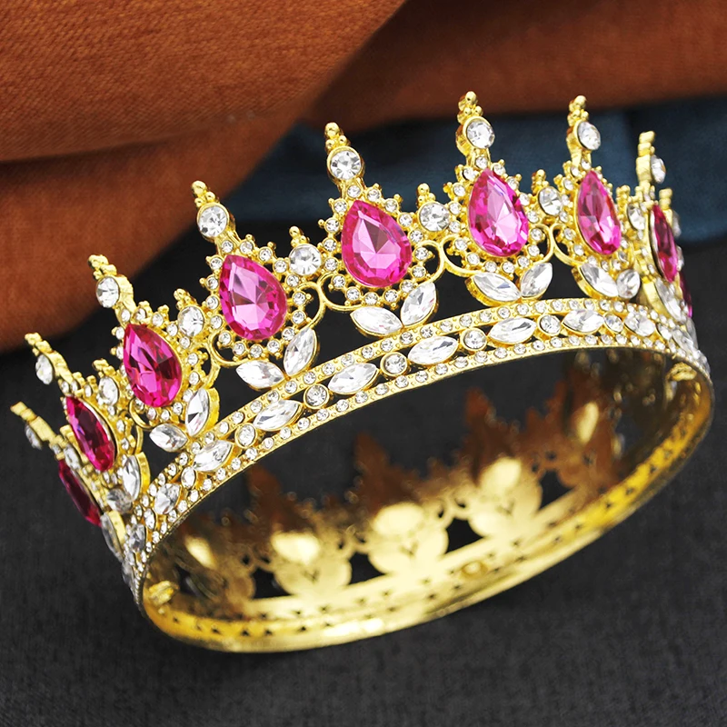 Baroque Round Diadem Royal Queen King Tiaras and Crowns Party Birthday Bridal Wedding Dress Jewelry Accessories