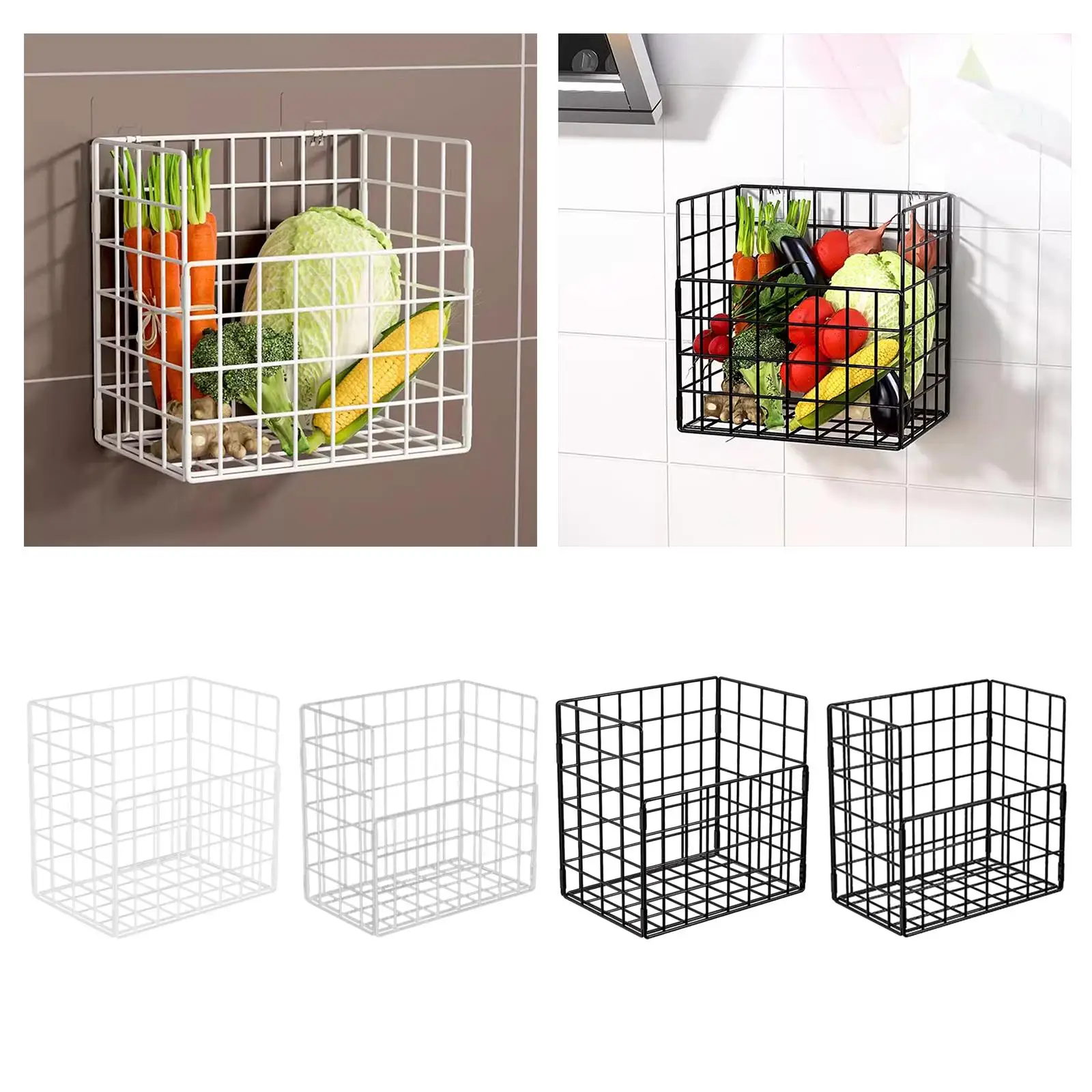 Farmhouse Food Storage Mesh Bin Wall Mount Fruit Basket Hanging Wire Basket for Bathroom Pantry Craft Room Laundry Garage