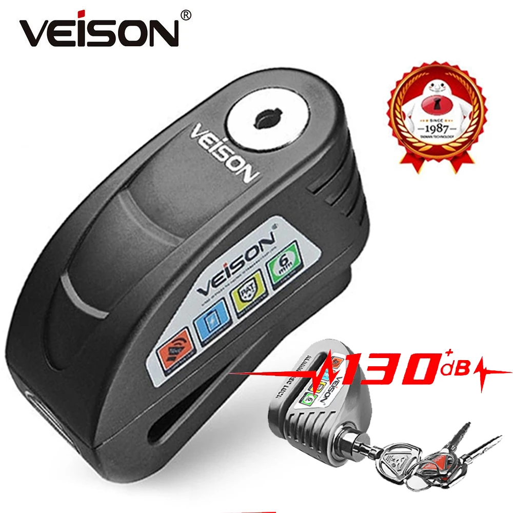 Veison Motorcycle Alarm Lock Bike Disc Lock Warning 130db Security Anti Theft Waterproof Brake