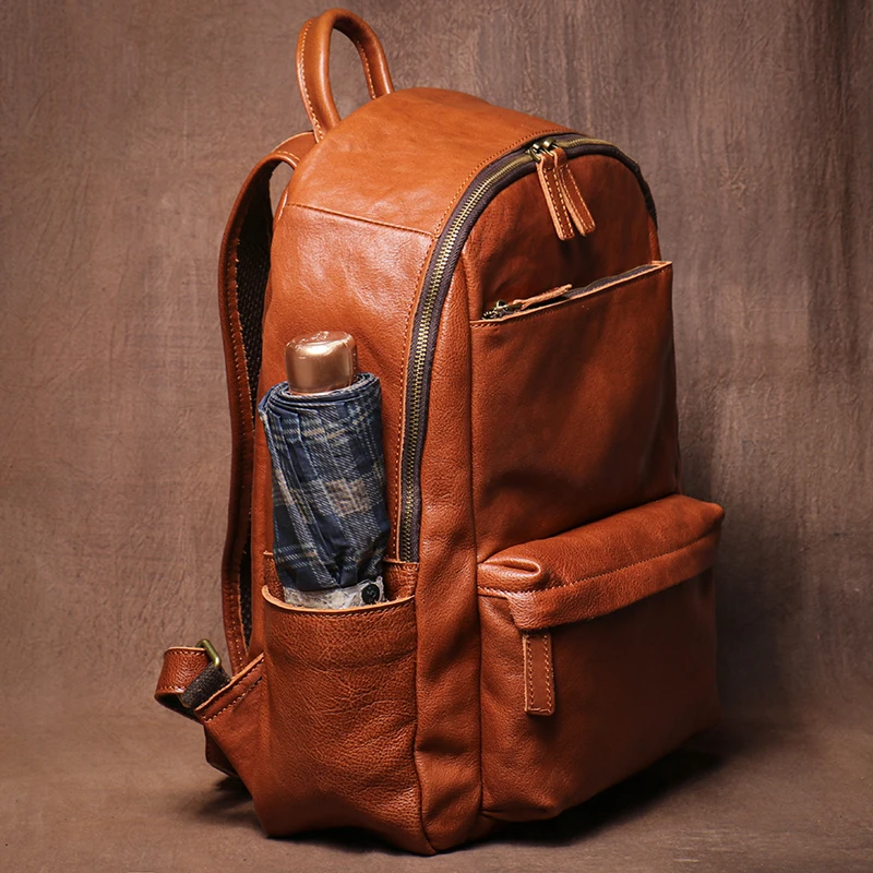 LUOKIR Men's Vintage Genuine Leather Travel Backpack Women's Cowhide College Style School Bag Computer Bags For 15 Inch Laptop 4