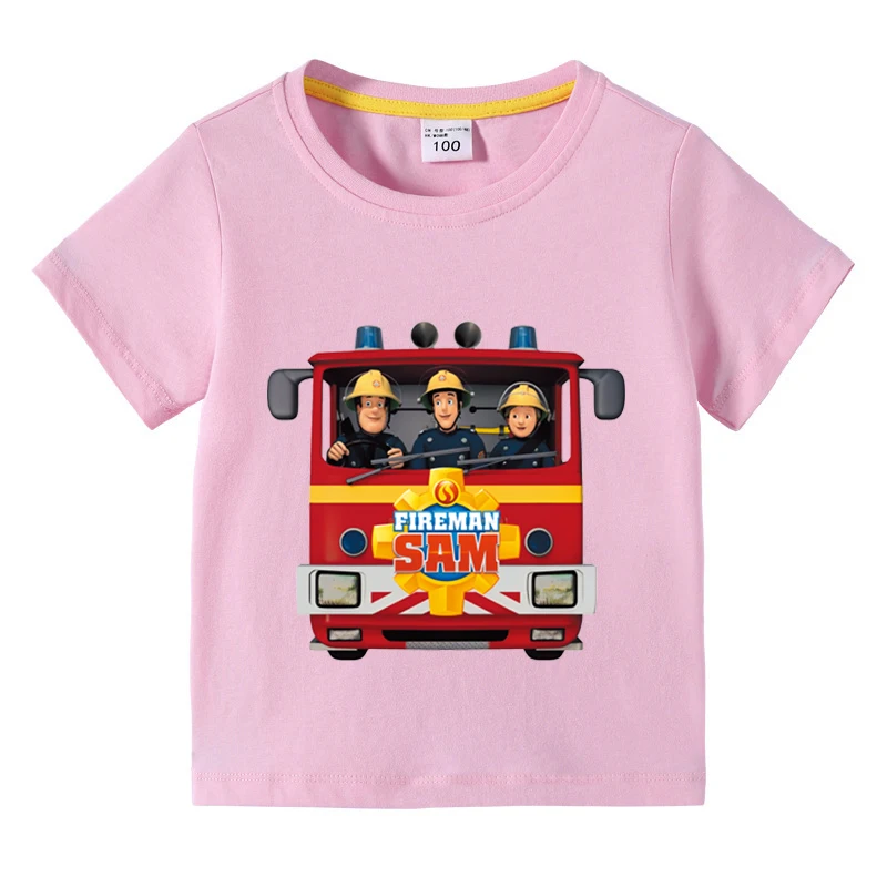 Kids T Shirt Fireman Sam Short Sleeved Summer Children Safety Education Animation