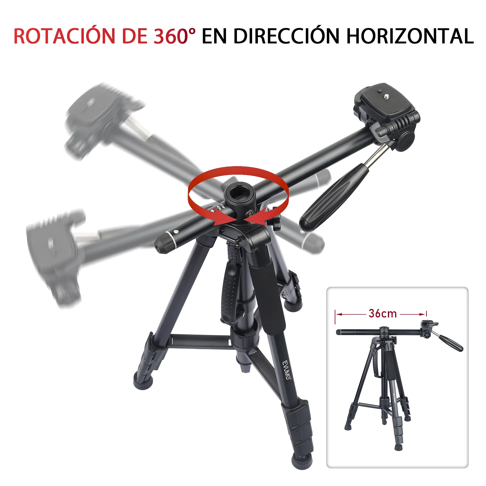 Trípode para cámara fotográfica, altura de 66 cm - 167 cm, compatible con  Nikon, Canon, Sony, cabezal giratorio 360°, aluminio, carga máx. 3 kg